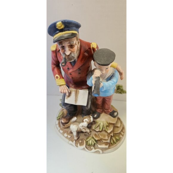 Vintage Capodimonte Style Old Sailor With Boy And Dog VGC JAPAN - Picture 6 of 7